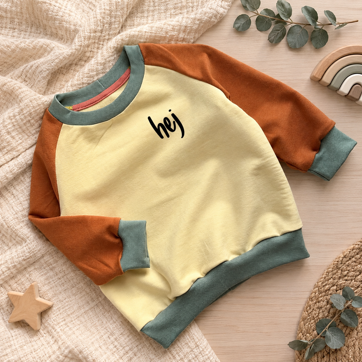 Sweater "Hej" Rust/ Teal