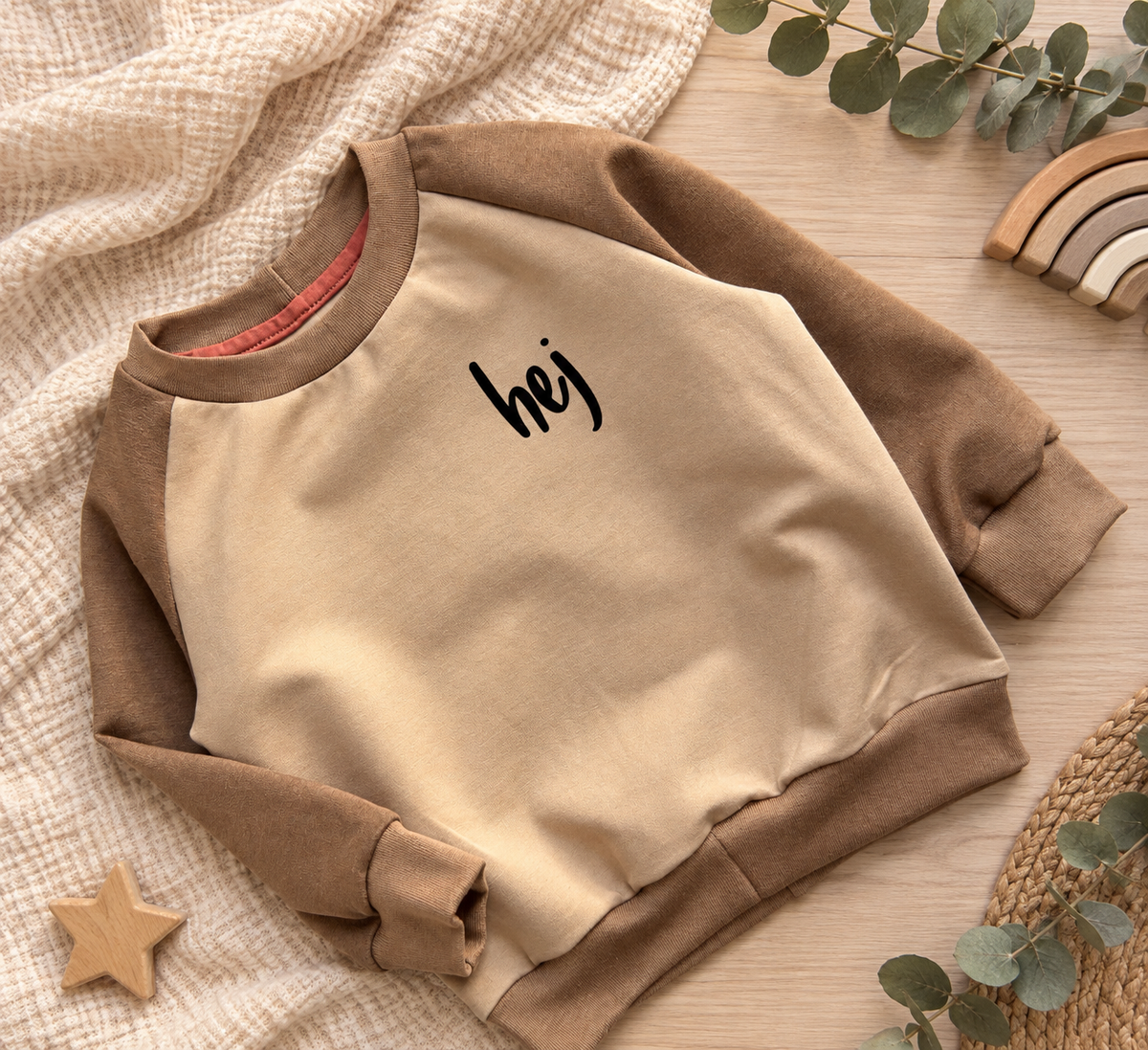 Sweater "Hej" beige/ brown